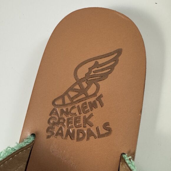 Ancient Greek Thais Terry Slide Sherpa Sandals Womens 41 US 10.5-11 Aqua Green - Picture 3 of 10
